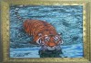«Тигр в воде» - картина акрилом на оргалите (ДВП) с подрамником в раме